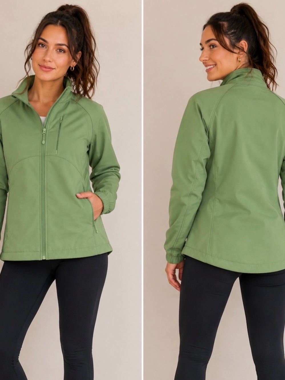 Black Diamond Light Green Zip-Front Softshell Jacket fleece lined full zip SZ SM